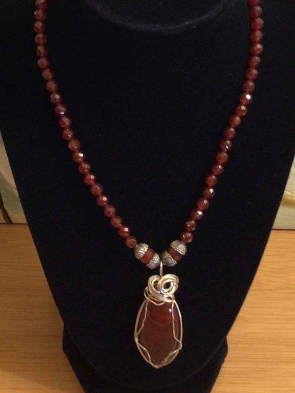 Carnelian Agate Wire Wrapped Pendant Necklace Artistic Handmade